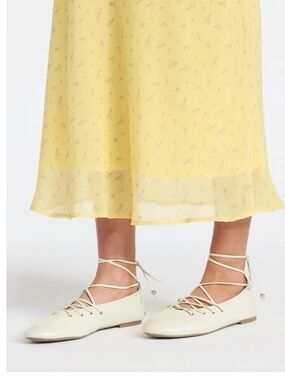 New No Boundaries Corset Ballet Flats Cream White Lace Up Ribbon Shoes